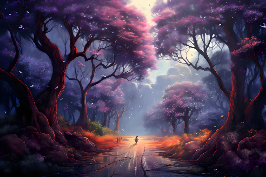 Purple jungle with road poster.