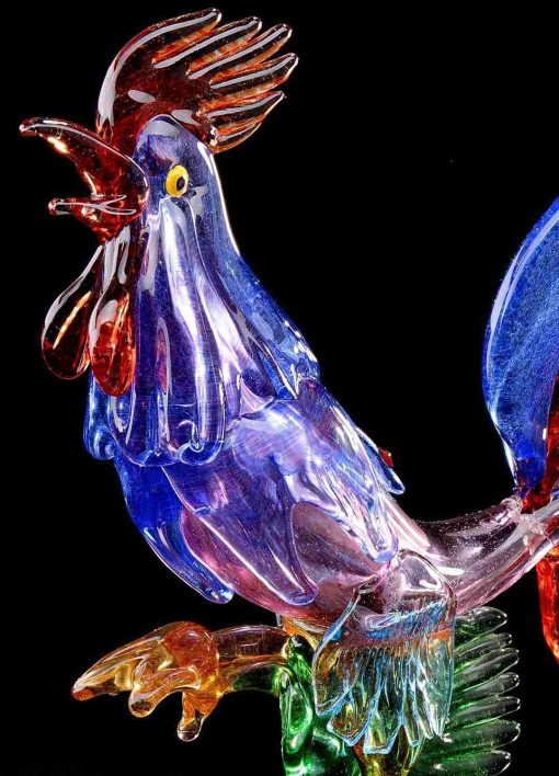 Animals Rooster Multicolor in Murano glass side view