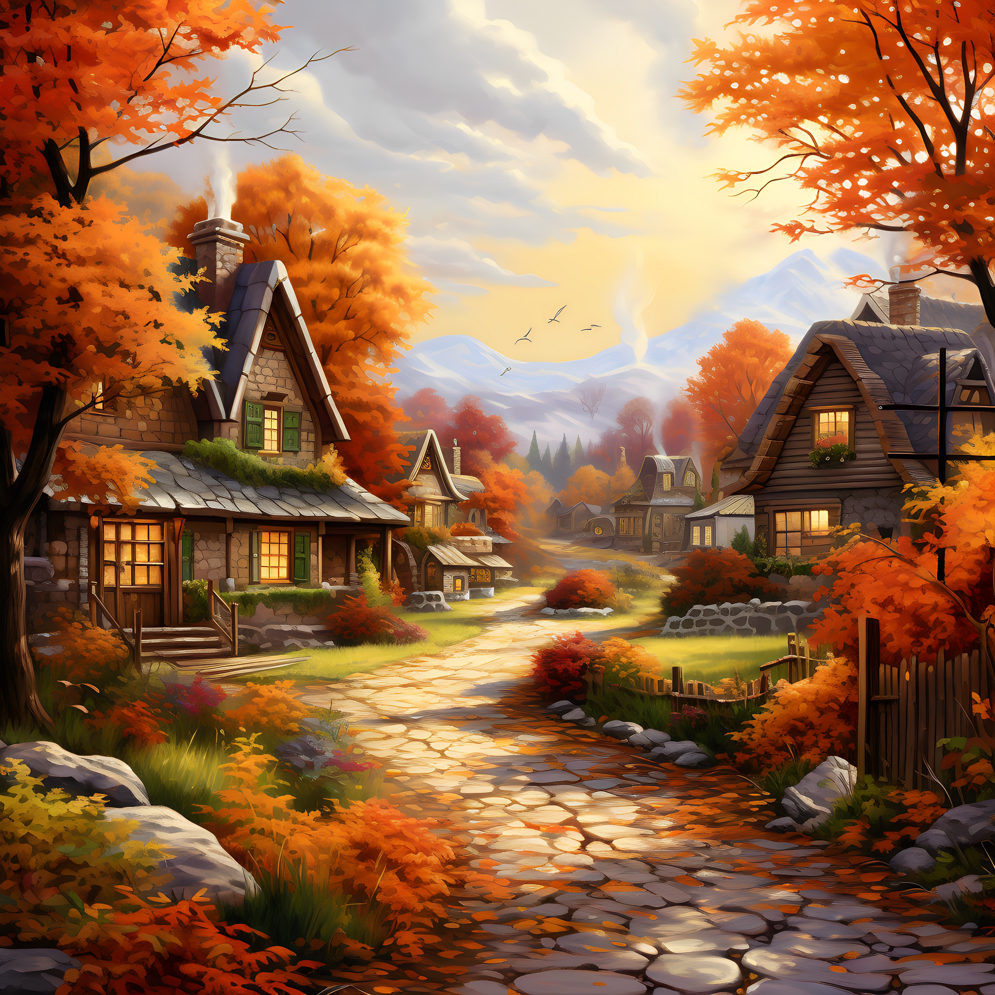 Autumn poster in village with collage