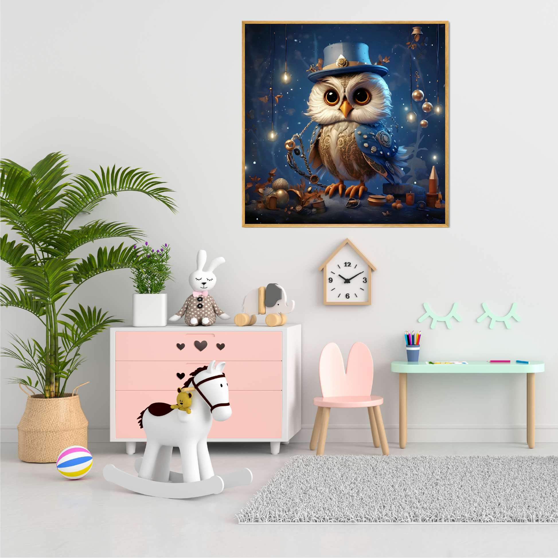 Baby room with small wall art and baby furnish 