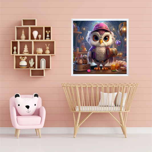 Baby room designed pink color with pink furniture and owl wall art