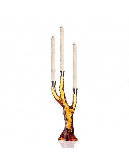 Candelalbero Candle Holder in Amber, handmade Italian crystal by Mario Cioni artists.