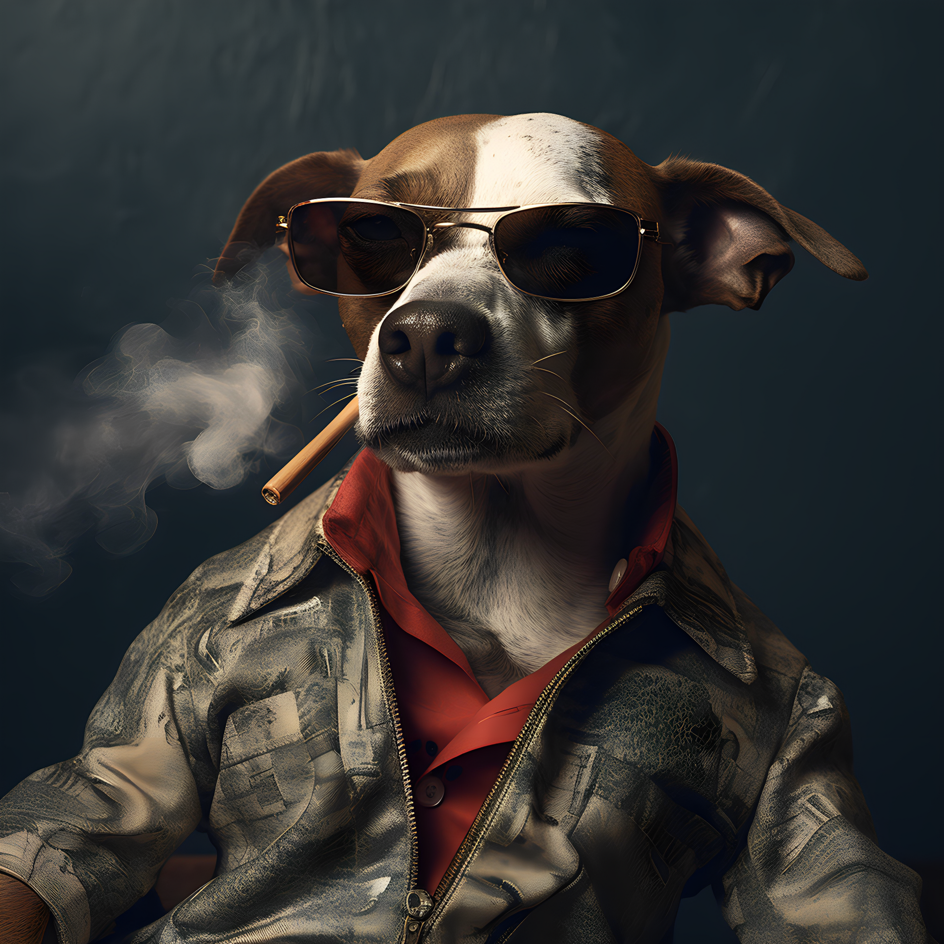 Spy dog smoking with sunglasses