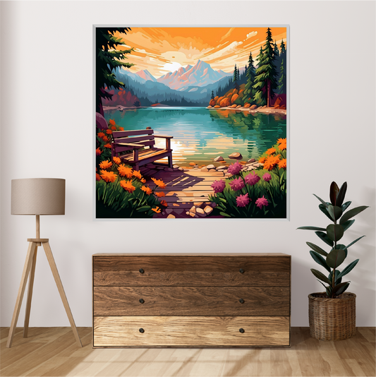 Hallway wood furnish wall art with flower pot