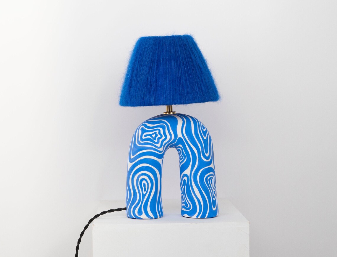 Handmade Cobalt Blue Wavey 'You' Lamp