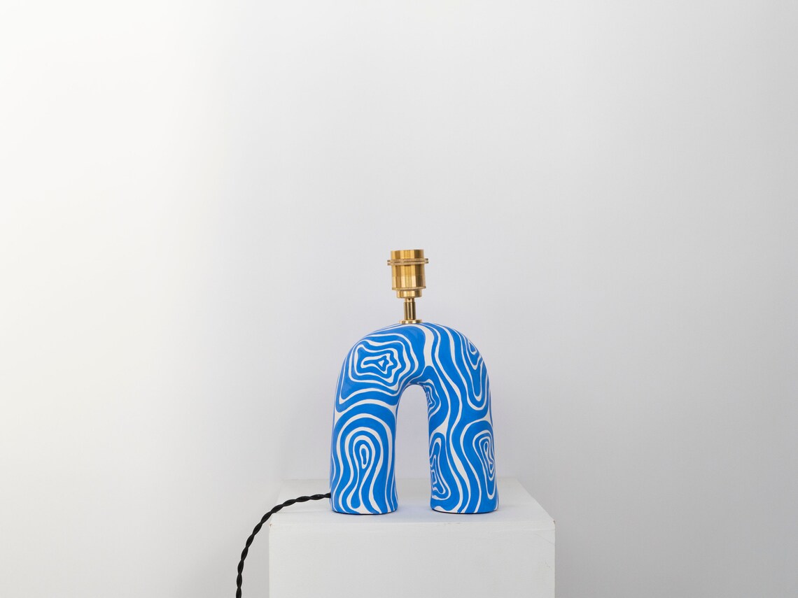 Handmade Cobalt Blue Wavey 'You' Lamp