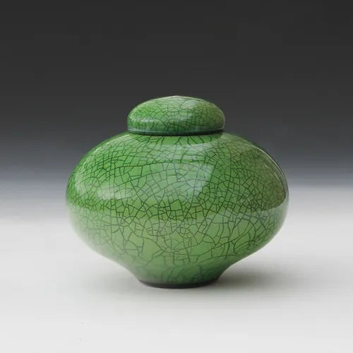 Imperial england raku lidded jar small, side view