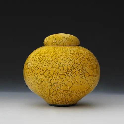 Imperial england raku lidded jar small, view of yellow color