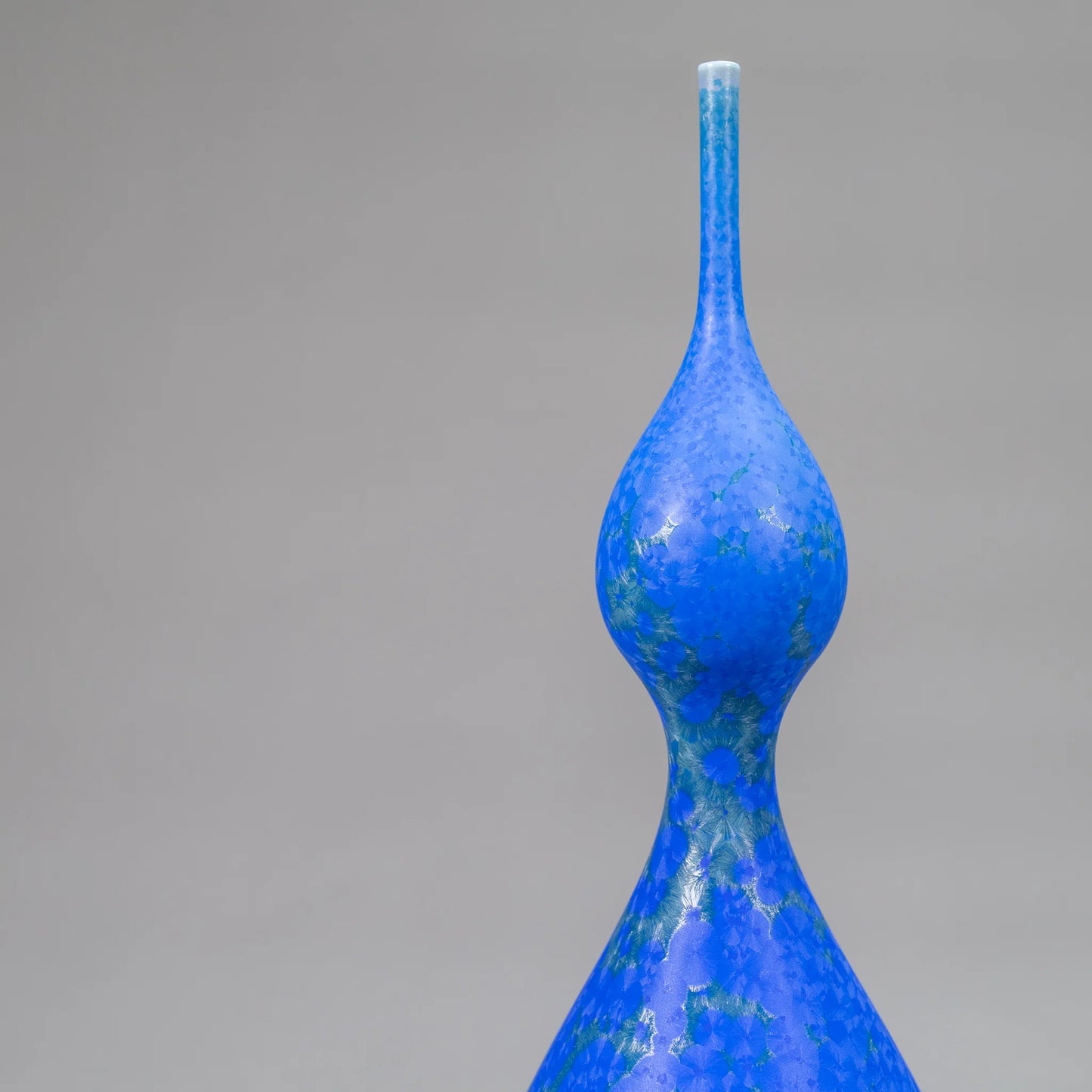 Matte Blue Double Bellied Crystalline Bottle, detail