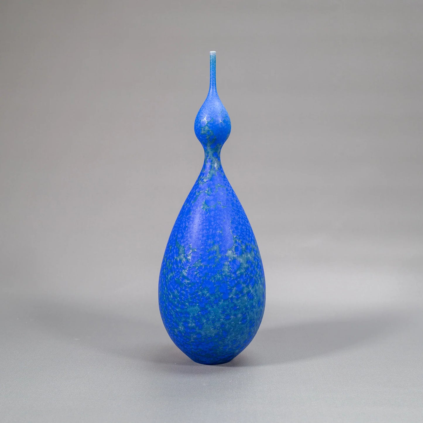 Matte Blue Double Bellied Crystalline Bottle, out view