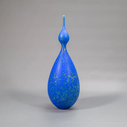 Matte Blue Double Bellied Crystalline Bottle, out view