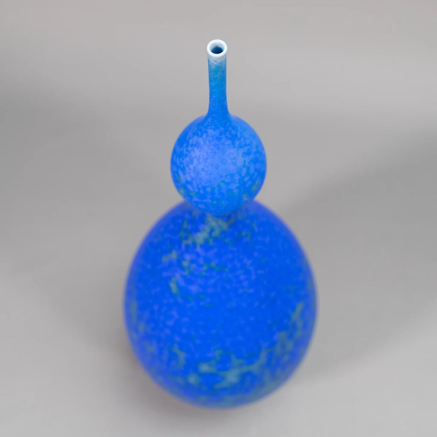 Matte Blue Double Bellied Crystalline Bottle, top