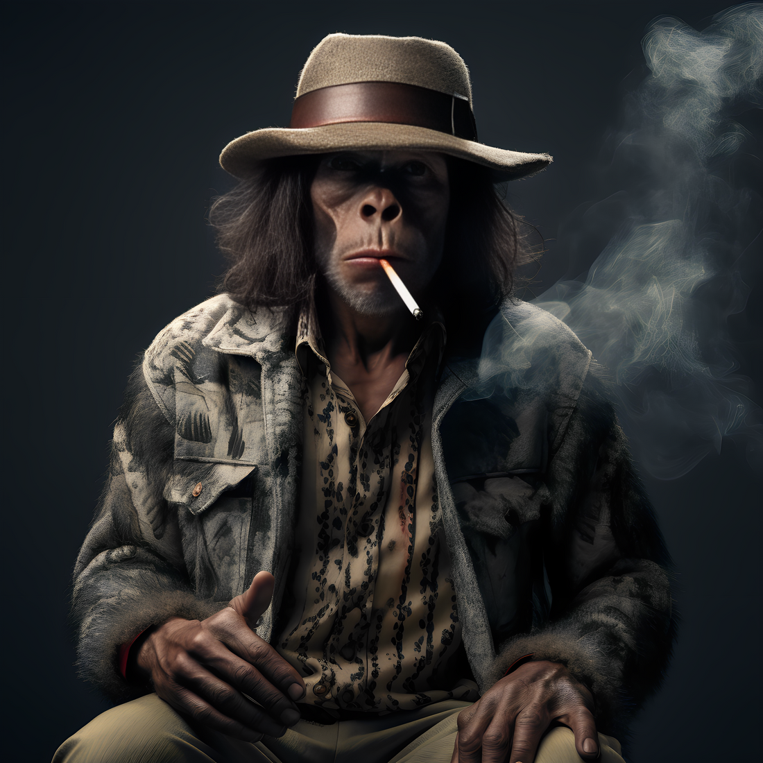 Monkey poster smoking classic hat old suit