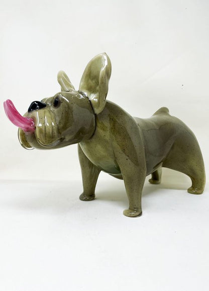 Murano glass bulldog with tongue, sculpture white background