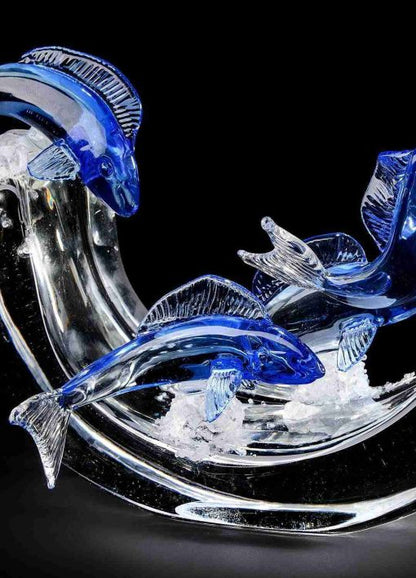 Murano glass wave with fish, Sculptures detail back