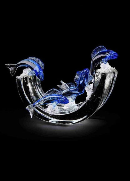 Murano glass wave with fish, Sculptures