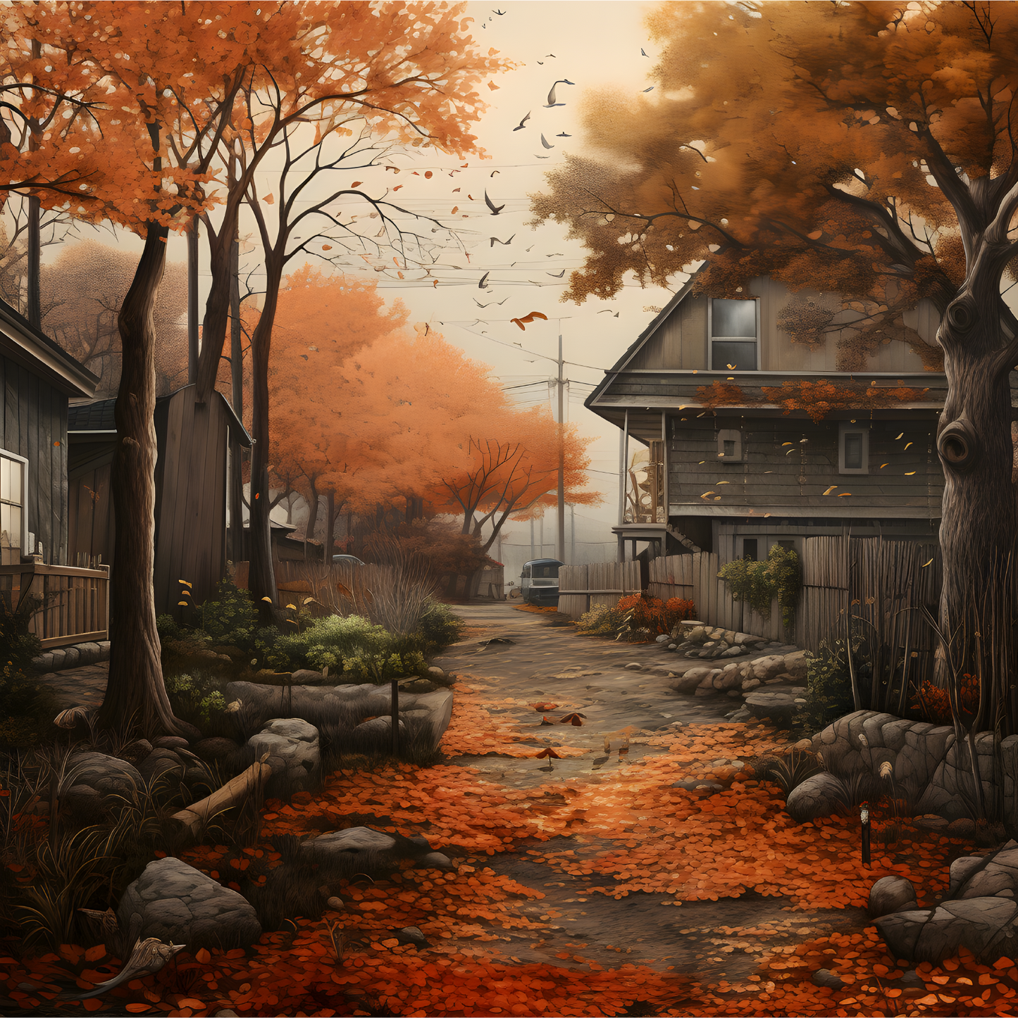 Nature small cottage autumn 