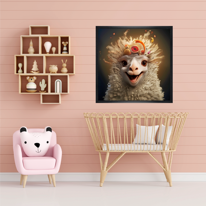 Pink baby room with poster sheep 