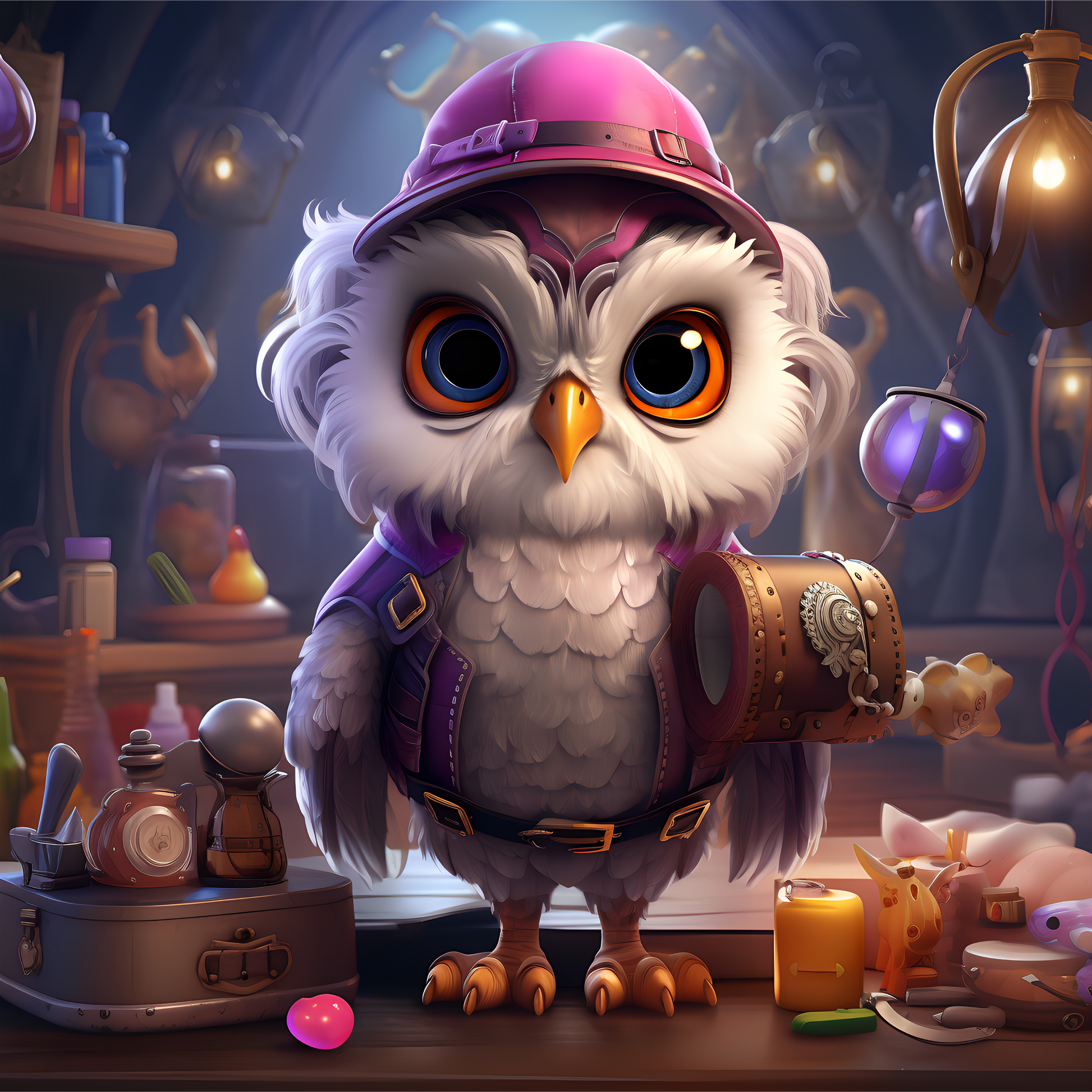 Poster of purple owl with hat