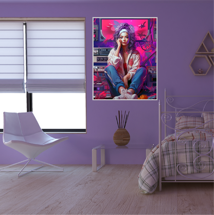 Purple theme young girl bed room wall art