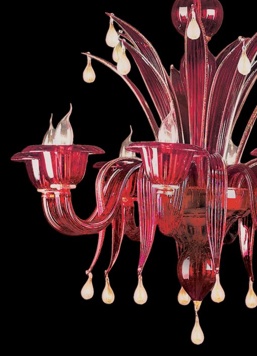 Red Venetian chandelier in Murano glass detail right side