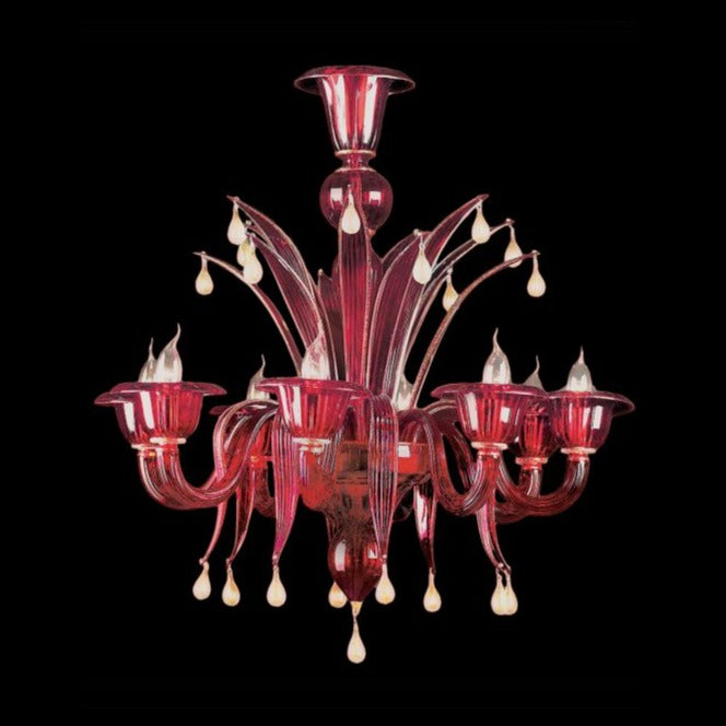 Red Venetian chandelier in Murano glass