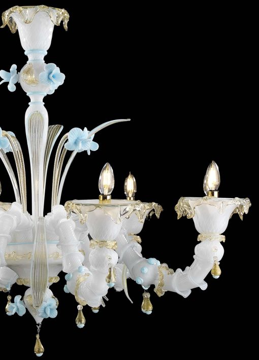 Rezzonico White Murano Glass Chandelier side detail