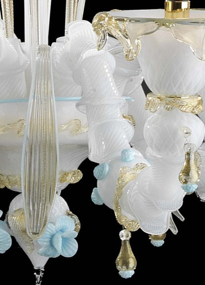 Rezzonico White Murano Glass Chandelier bottom detail