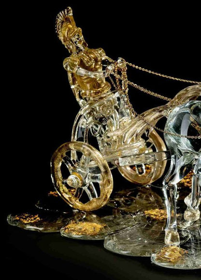 Roman chariot in crystal glass and 24k gold original from Murano, Sculptures