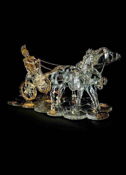 Roman chariot in crystal glass and 24k gold original from Murano, Sculptures