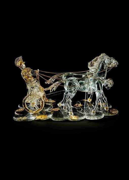 Roman chariot in crystal glass and 24k gold original from Murano, Sculptures