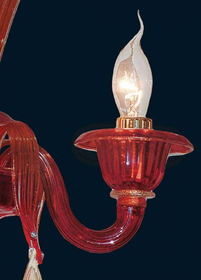 Venetian Wall Lamp in Red Murano Glass arm side