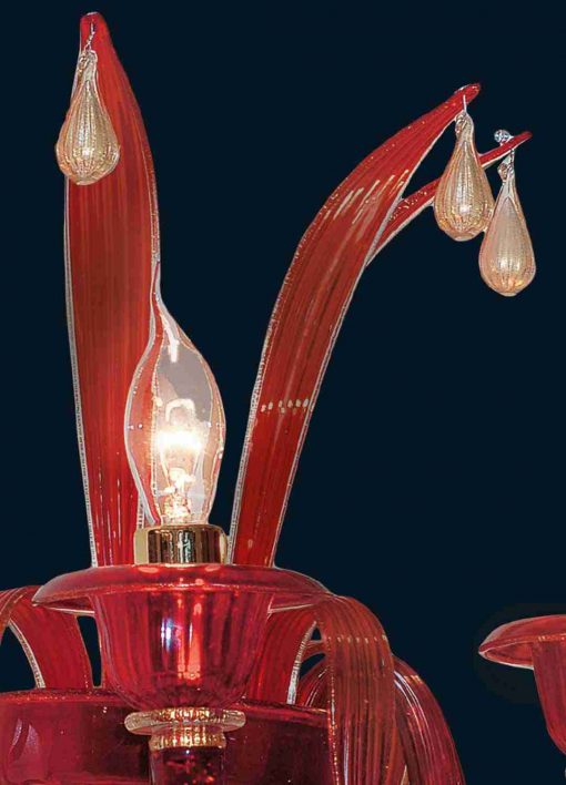 Venetian Wall Lamp in Red Murano Glass detail