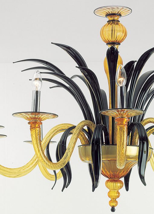 Venetian amber chandelier in Murano glass side view