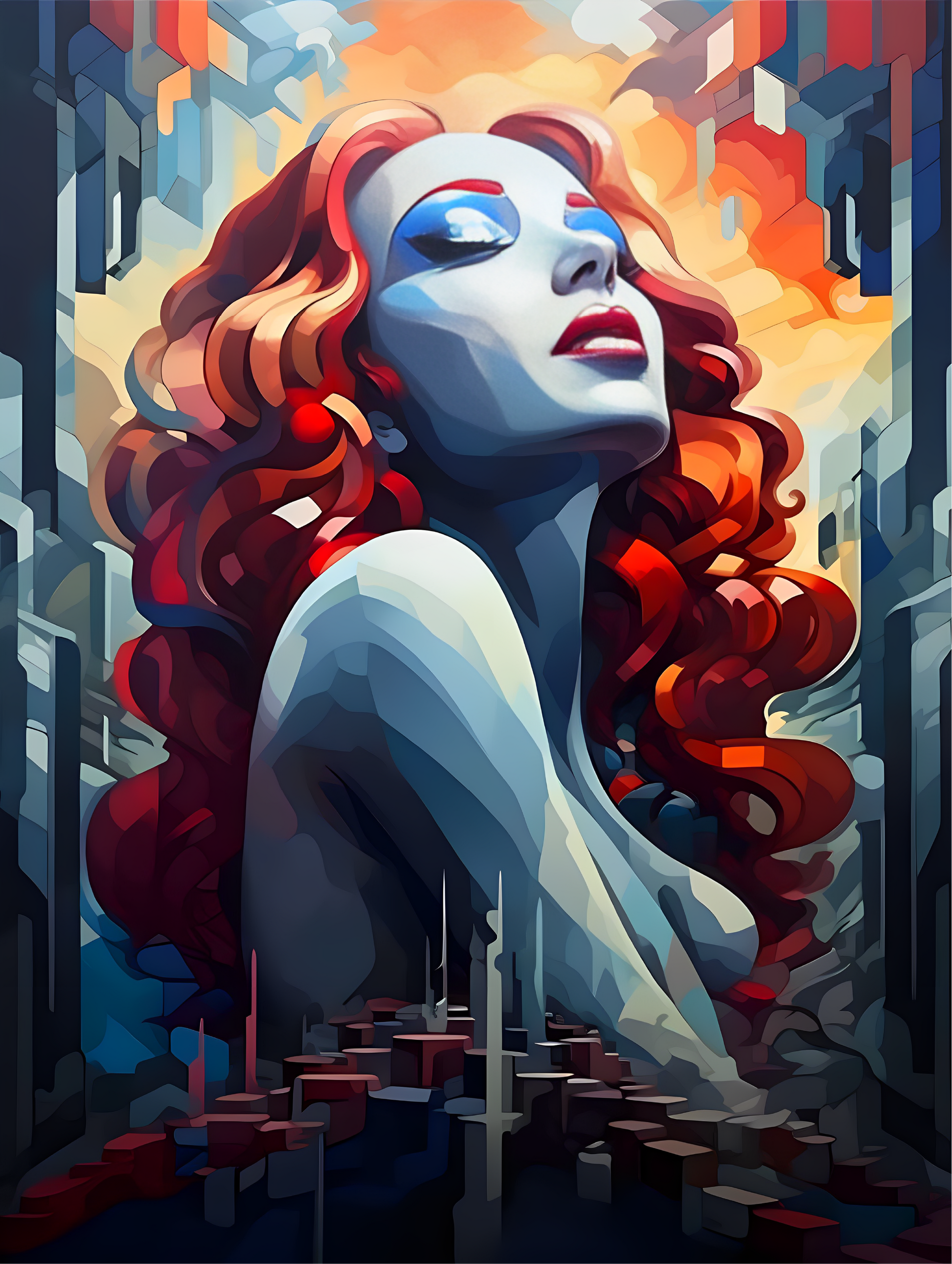 A poster of red hair girl non wear clothes.