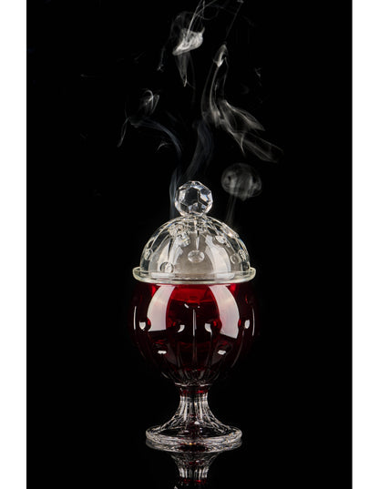 baba incense burner red color glass, black background