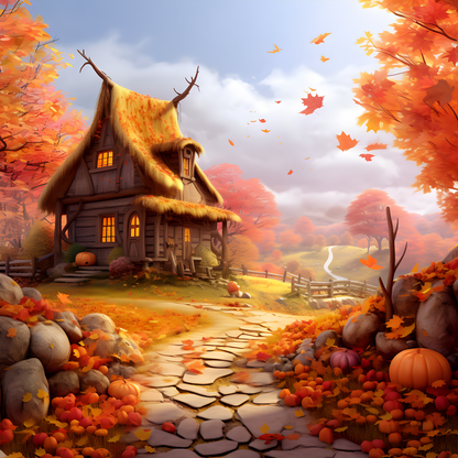 Fantasy cottage autumn paint poster 