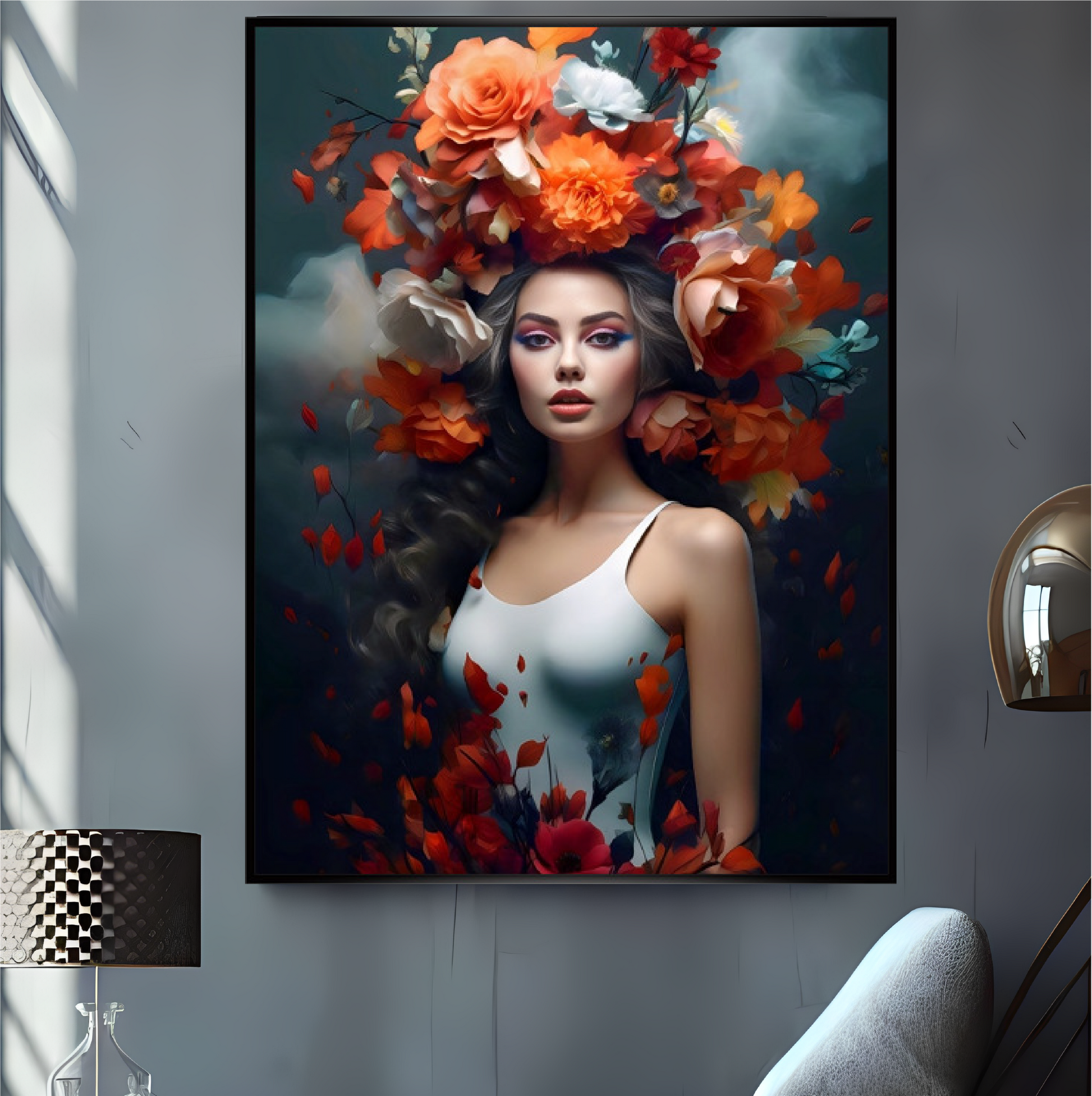 hall design poster wall art black frame colorful wall paintings portrait 