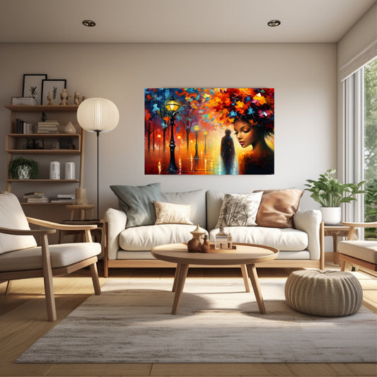 Sweet living room with wooden theme and wall art autumn  poster.