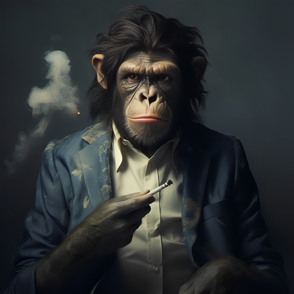 Poster of monkey with cigarette in hand and portrait of monkey 