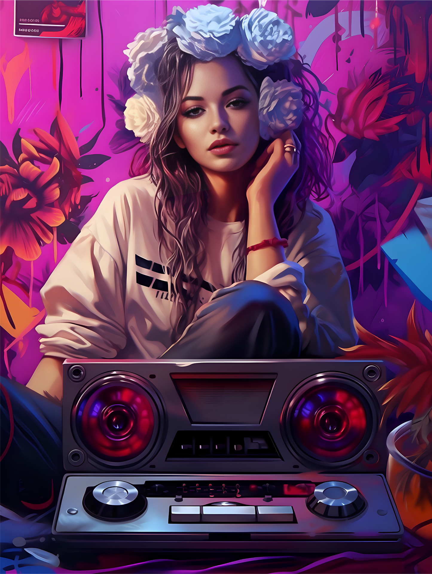 Poster DJ girl pink theme cartoon 