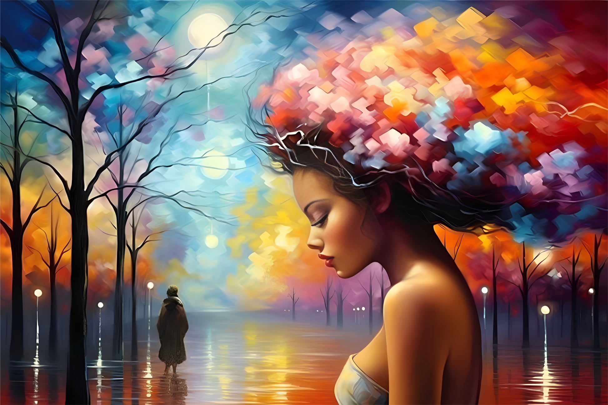 Poster of autumn with a girl from side view.