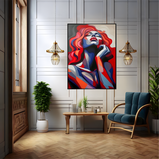 a living room with a painting on the wall